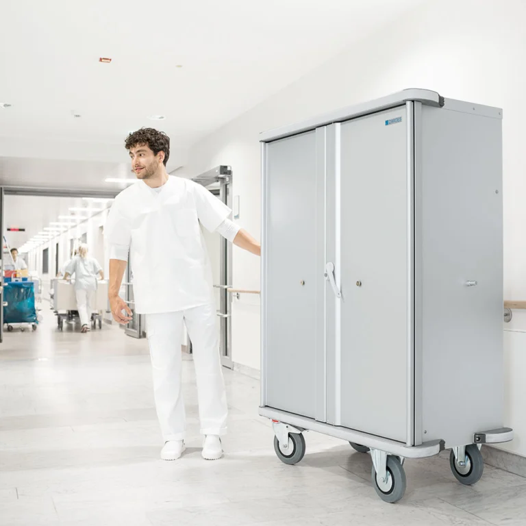 ZARGES closed storage cart in a hospital corridor